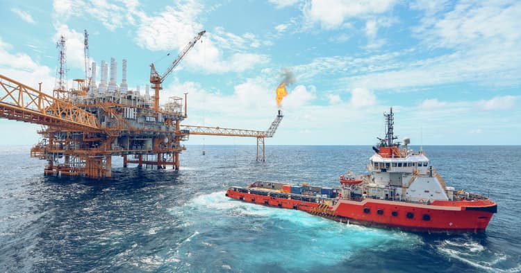 Offshore Platform with Vessel on water