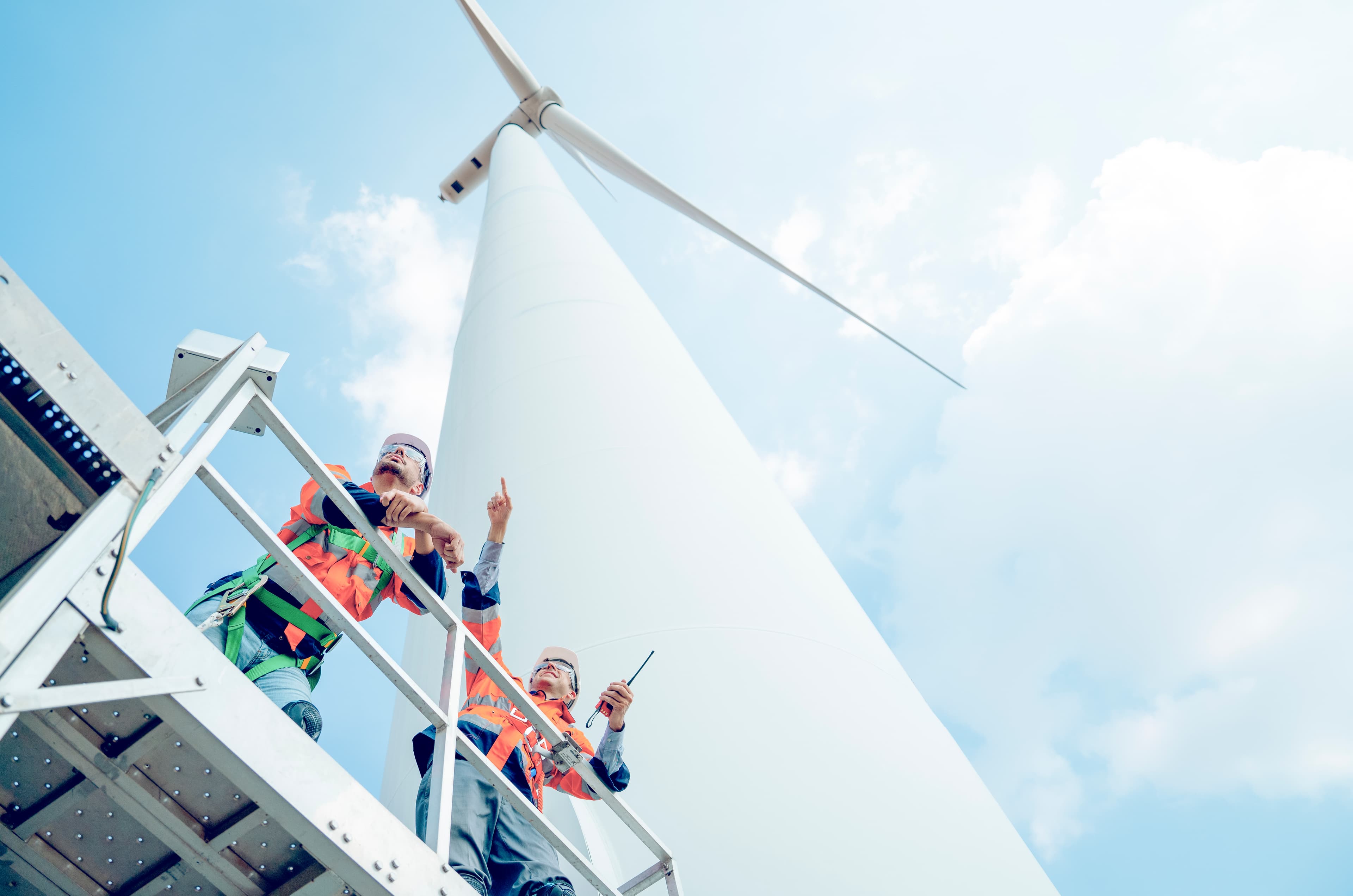 Technicians at bottom of turbine